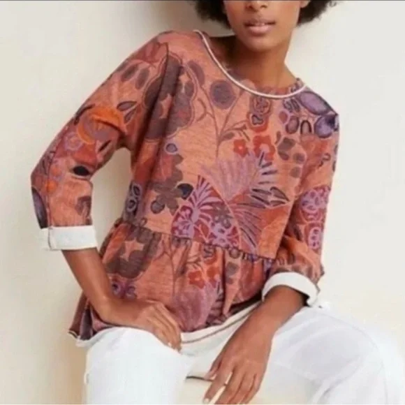 Anthropologie Saturday Sunday Orange and Purple Floral Sweatshirt - Picture 5 of 9
